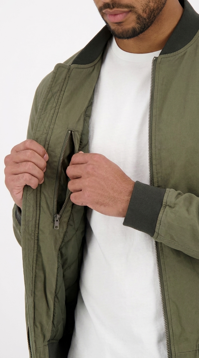 Men's Olive Green Bomber Jacket | Classic Zip-Up Flight Jacket