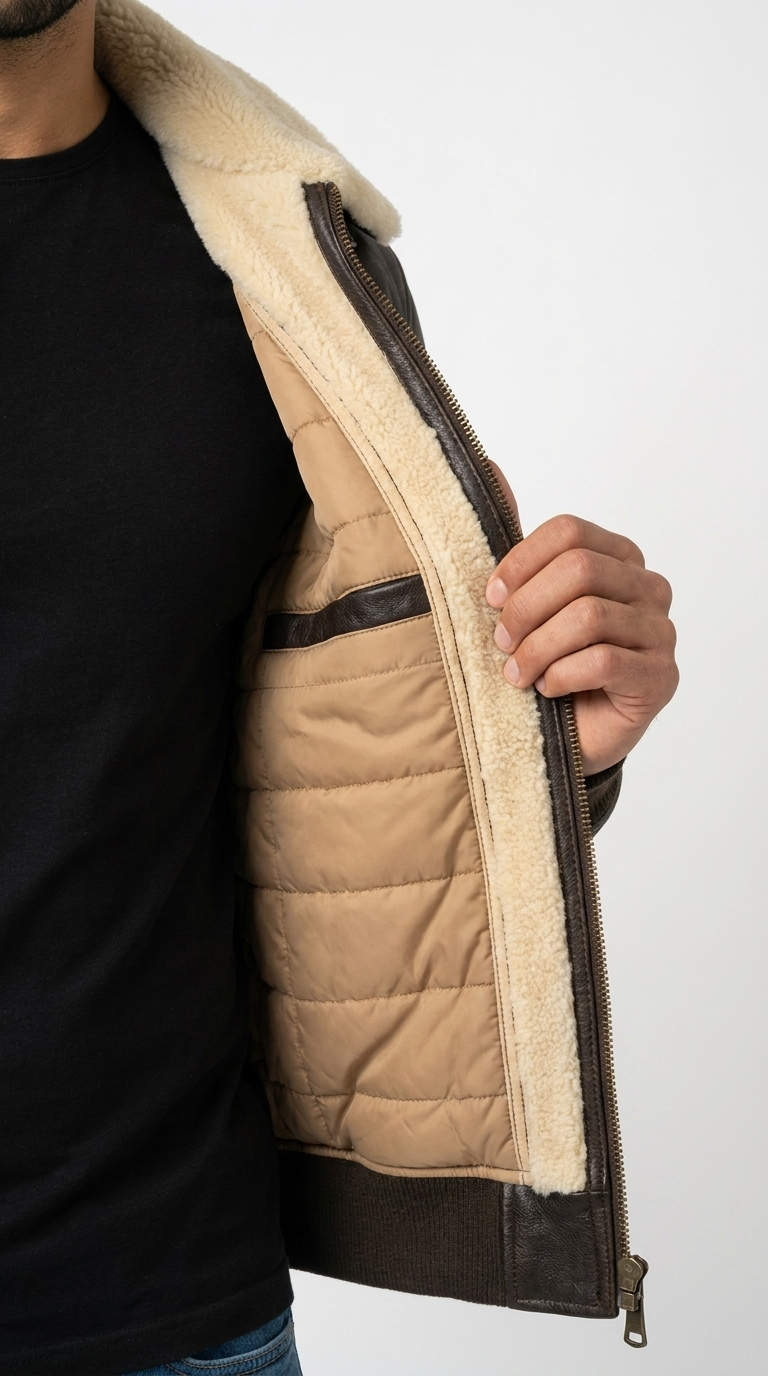 Men's Aviator Jacket with Shearling Collar | Vegan Leather Flight Jacket