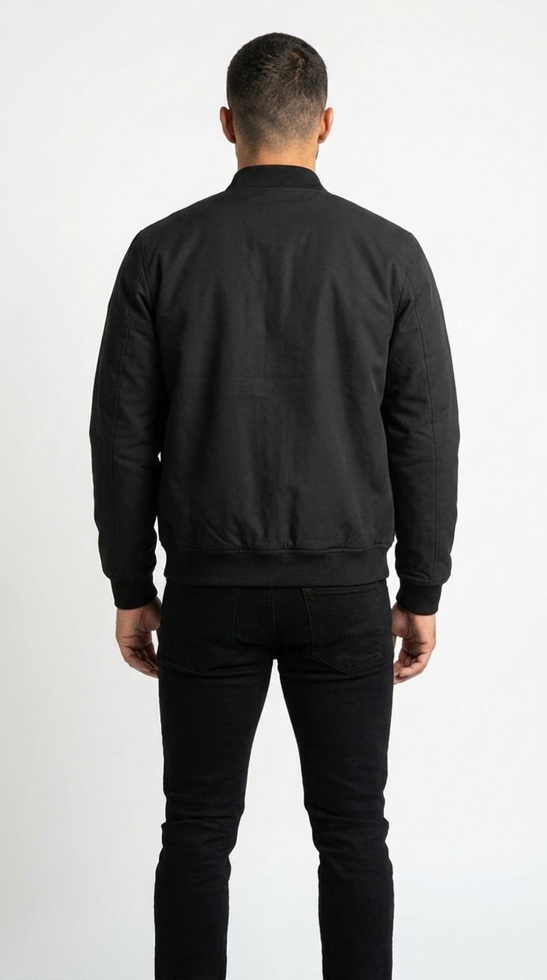Men's Classic Black Bomber Jacket | Zip-Up Flight Jacket