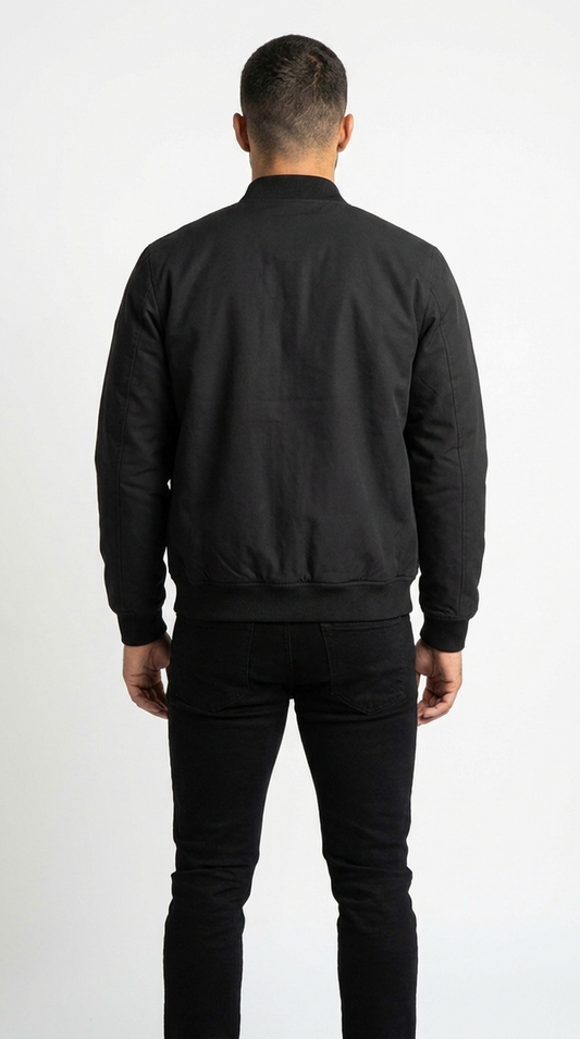 Men's Classic Black Bomber Jacket | Zip-Up Flight Jacket