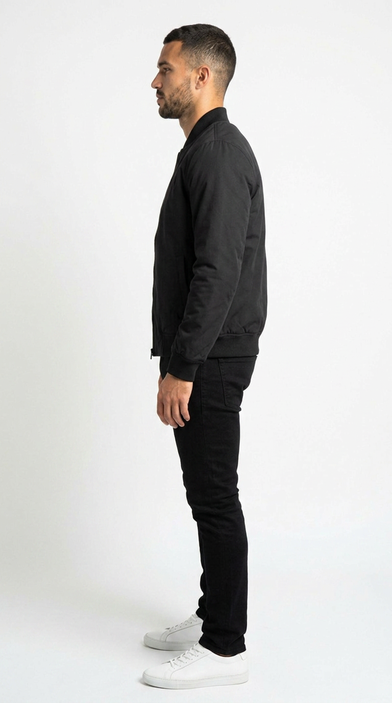 Men's Classic Black Bomber Jacket | Zip-Up Flight Jacket