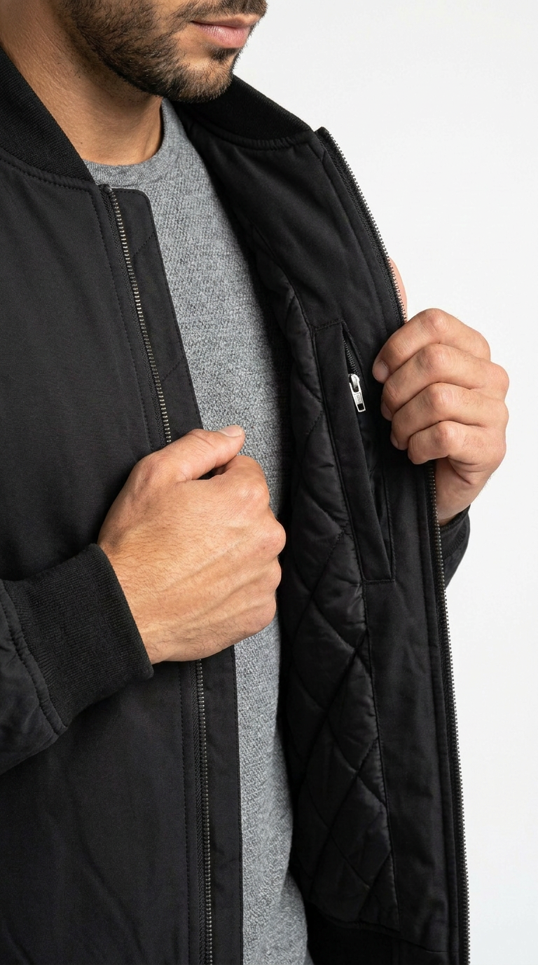 Men's Classic Black Bomber Jacket | Zip-Up Flight Jacket