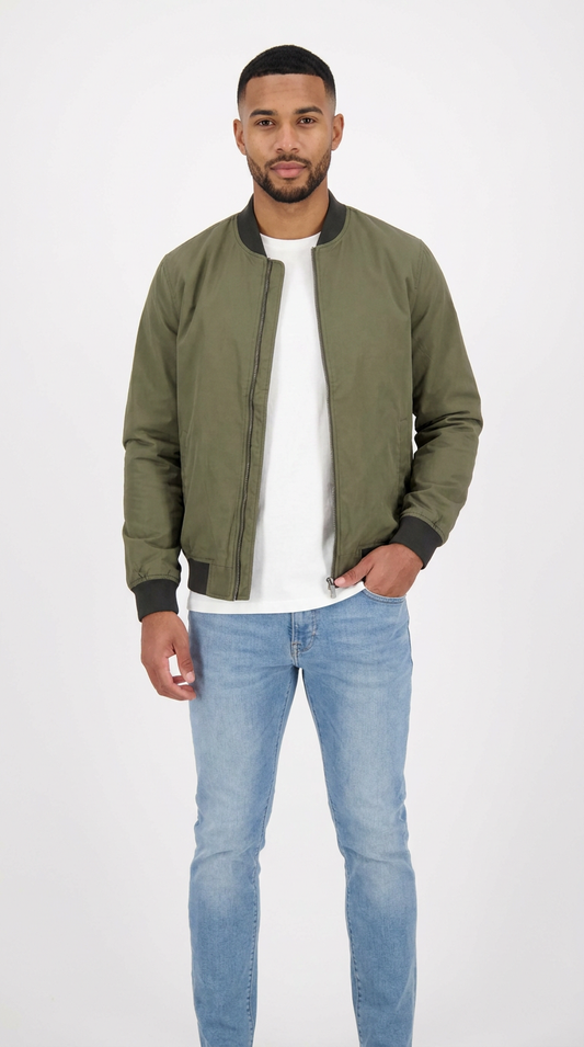 Men's Olive Green Bomber Jacket | Classic Zip-Up Flight Jacket