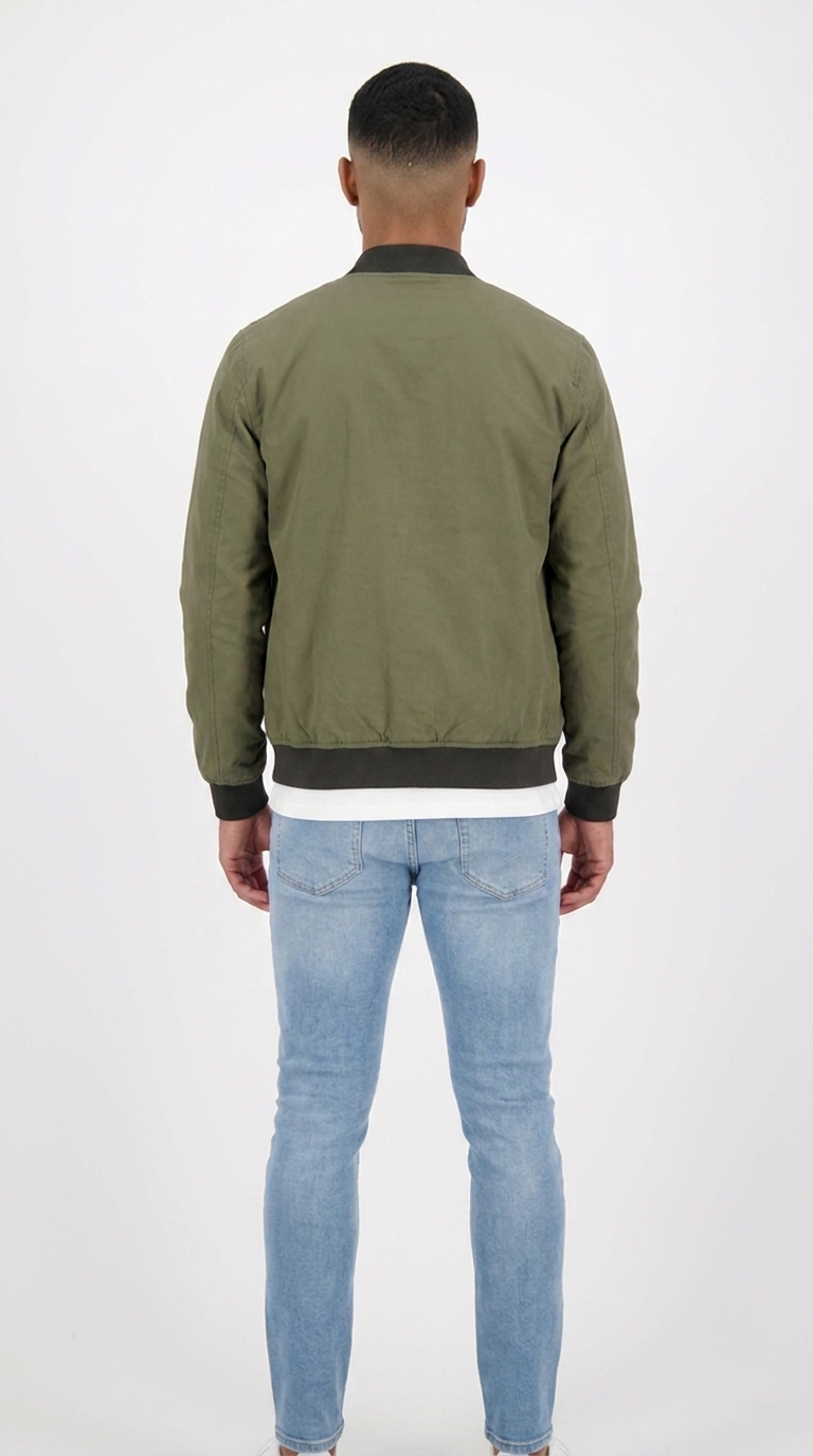 Men's Olive Green Bomber Jacket | Classic Zip-Up Flight Jacket