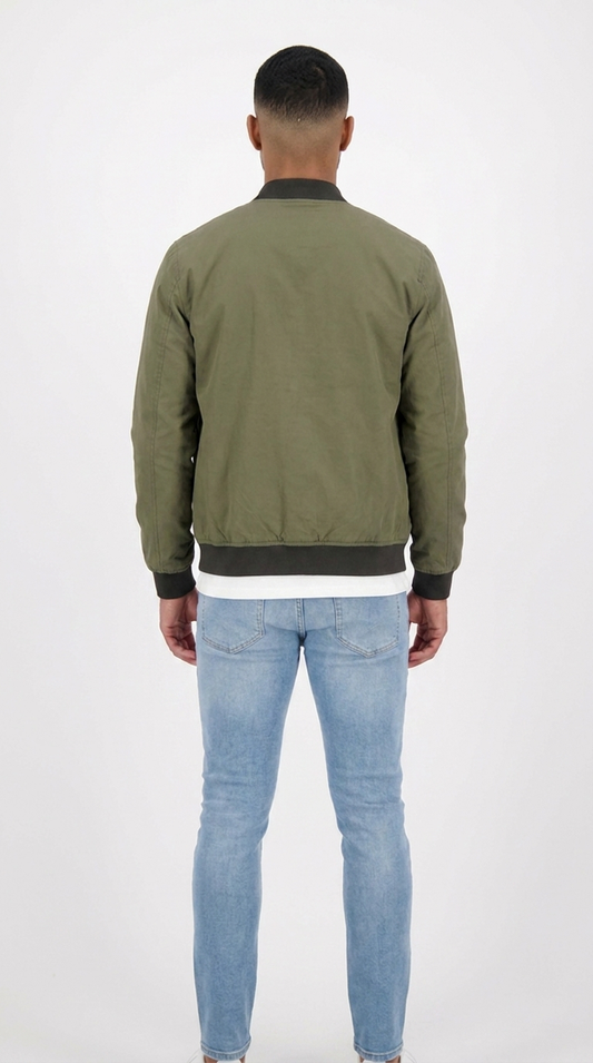 Men's Olive Green Bomber Jacket | Classic Zip-Up Flight Jacket