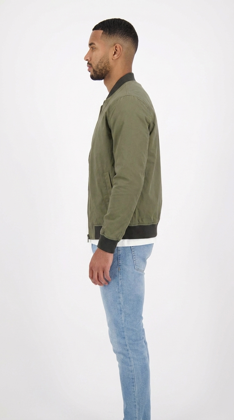 Men's Olive Green Bomber Jacket | Classic Zip-Up Flight Jacket