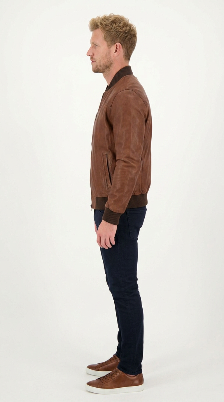 Men's Brown Vegan Leather Bomber Jacket | Vintage Zip-Up Jacket