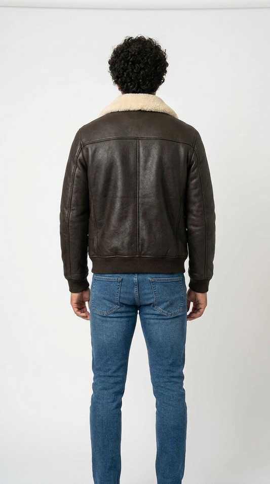 Men's Aviator Jacket with Shearling Collar | Vegan Leather Flight Jacket