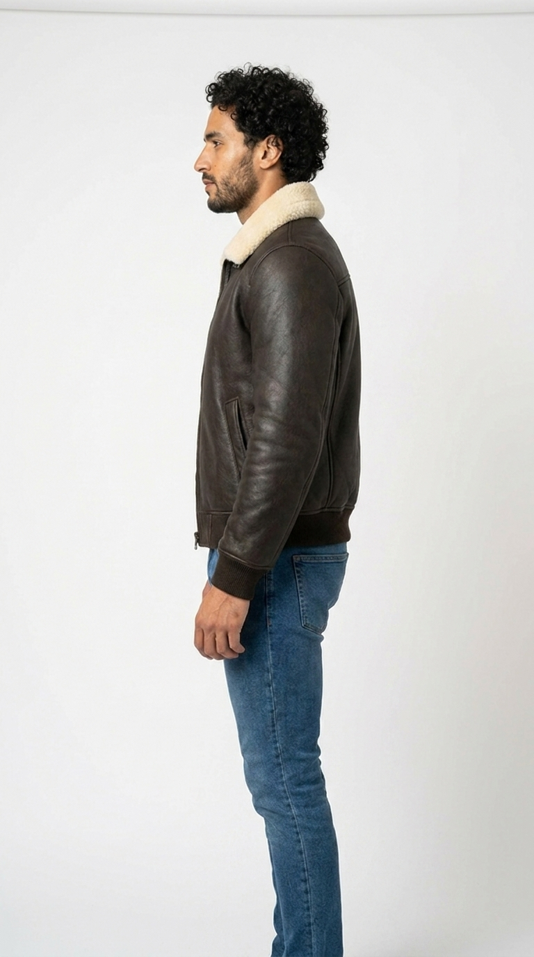 Men's Aviator Jacket with Shearling Collar | Vegan Leather Flight Jacket