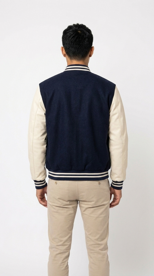 Men's Navy Varsity Jacket | Classic Two-Tone Baseball Bomber