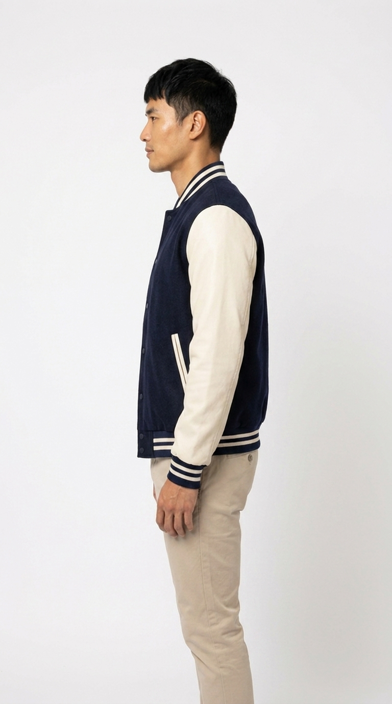 Men's Navy Varsity Jacket | Classic Two-Tone Baseball Bomber