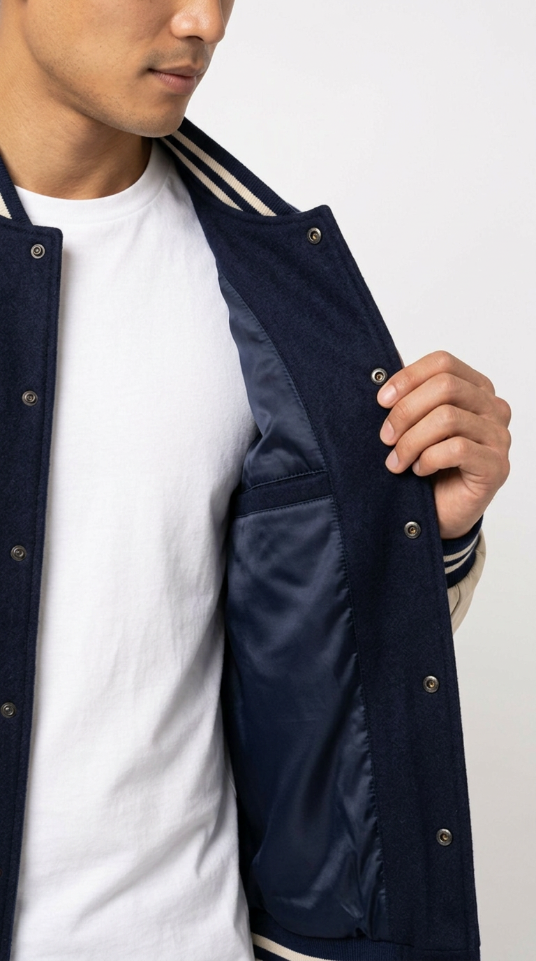 Men's Navy Varsity Jacket | Classic Two-Tone Baseball Bomber